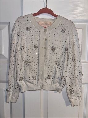 Tutu Du Monde Cream Pearl & Crystal Embellished Knit Cardigan